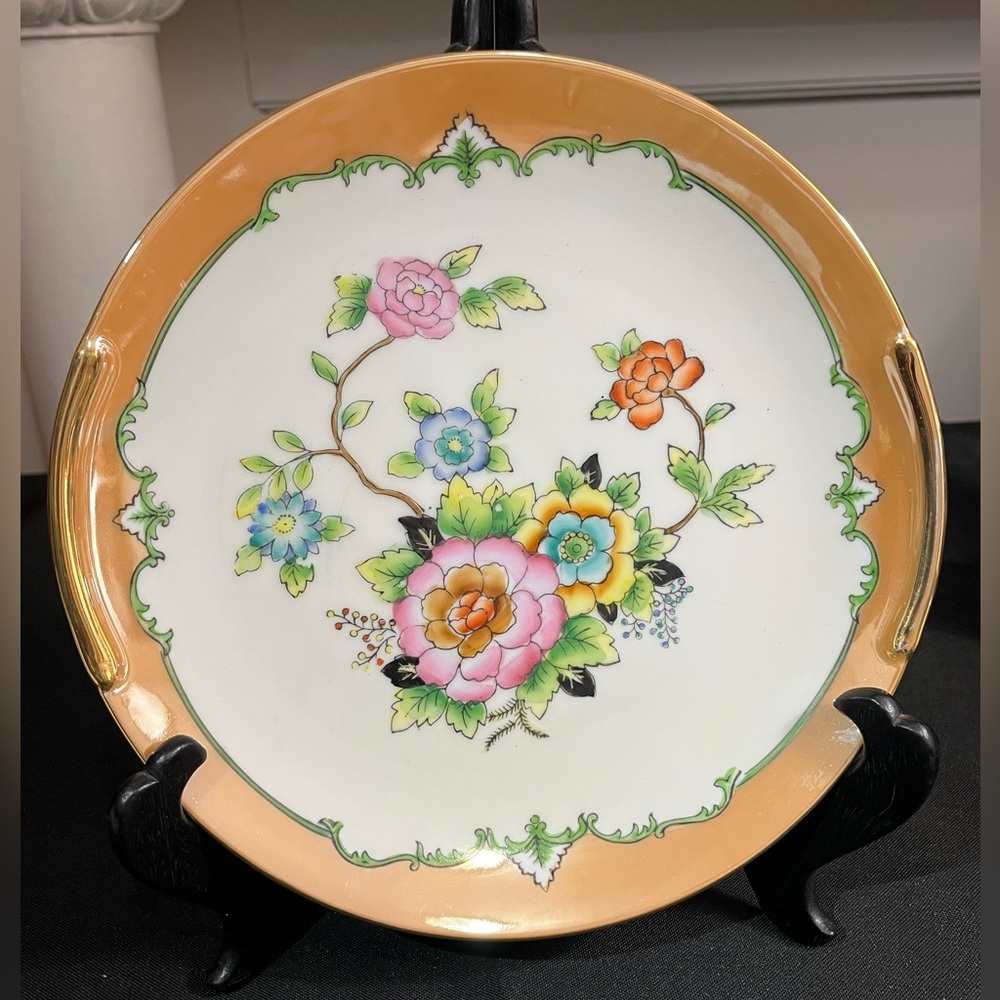 Antique Nippon Japan plate hand painted luster flowers 9"